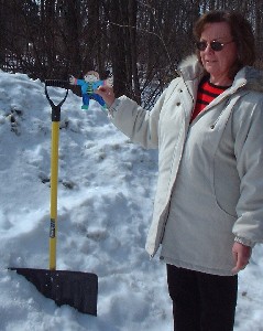 Flat Stanley and Beth Shoveling Snow